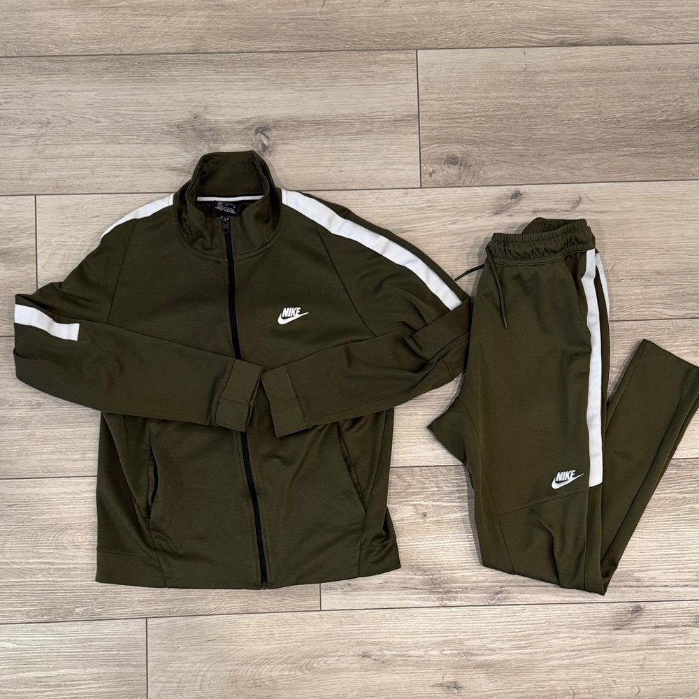 Nike Olive Tracksuit with White Stripes